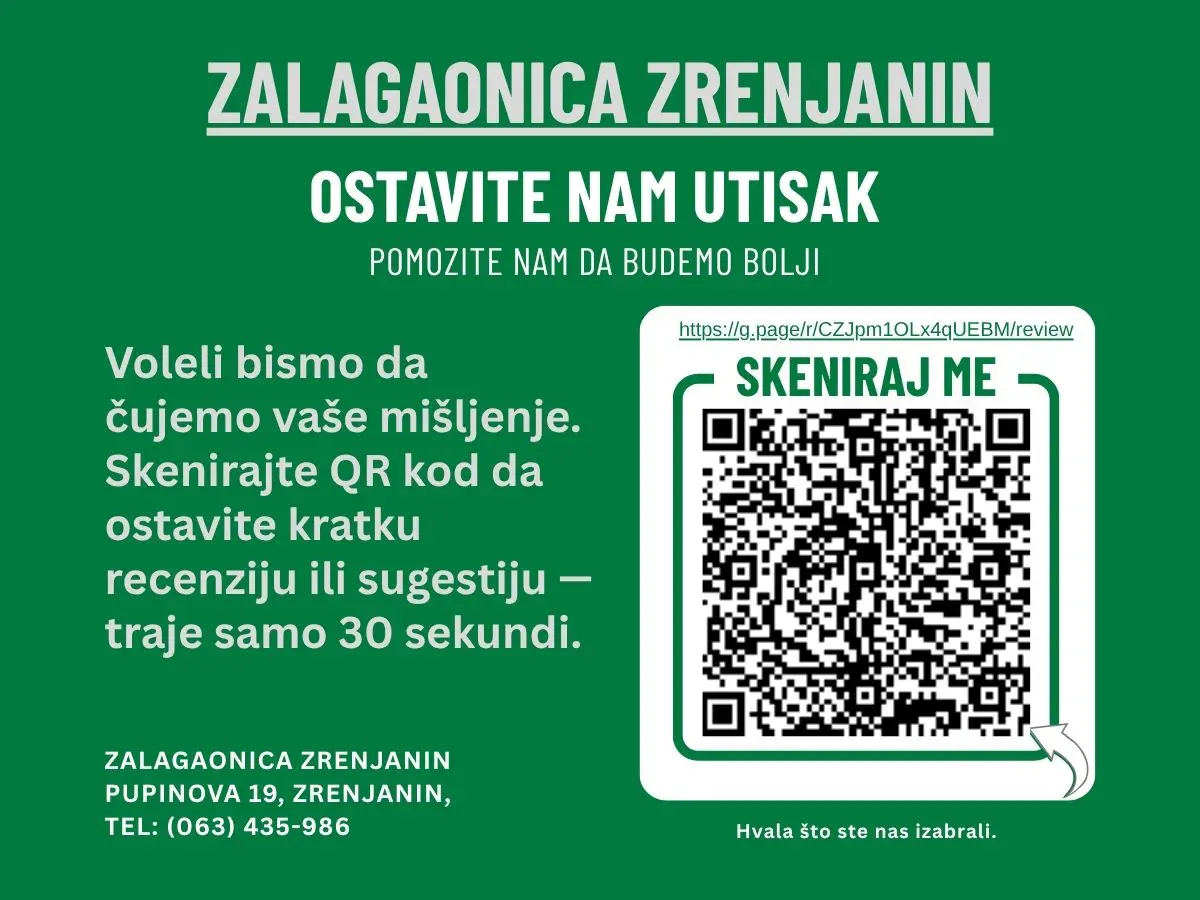 QR kod — ostavite recenziju za Zalagaonica Zrenjanin na Google-u